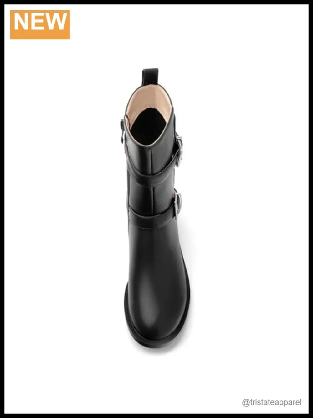 Women's Mid Calf Riding Boots Chunky Heel Round Toe Side Zipper Faux Leather